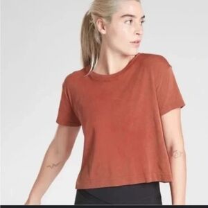 Athleta Mineral Wash Boxy Crop Tee Red Rust Brown XL
